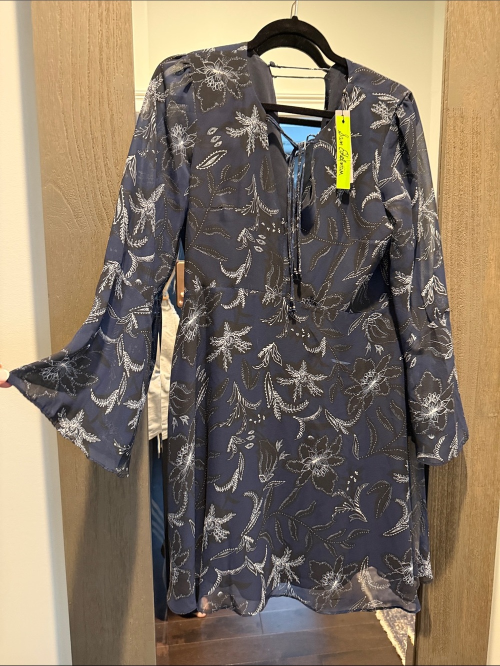 Sam Edelman Navy and White Floral Long-Sleeve Dress